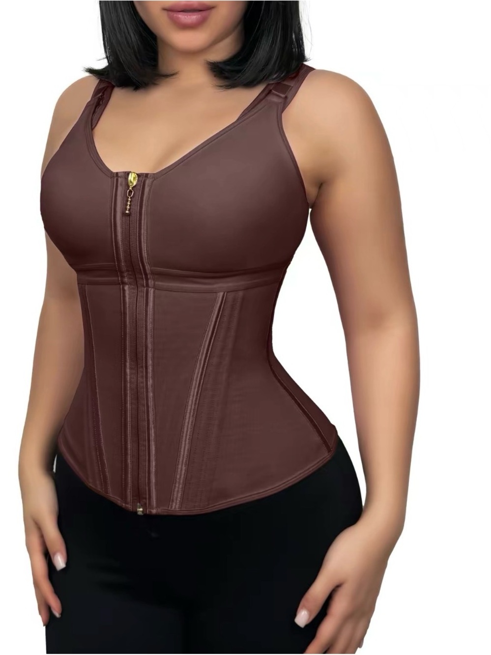 Brown Front-Zip Waist Trainer Bodysuit - Women Intimates & Sleepwear